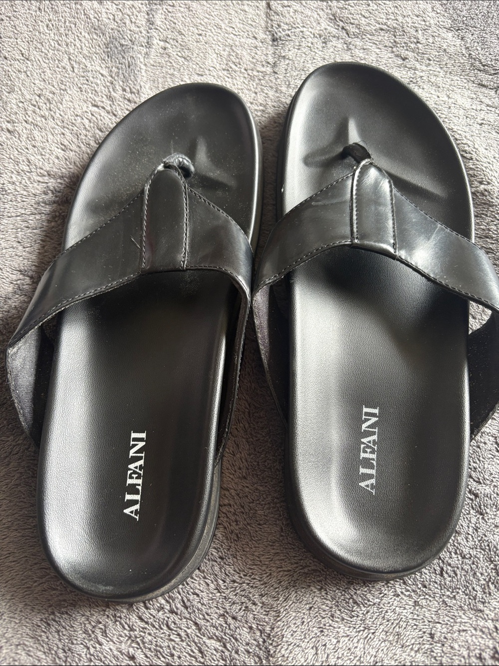 Alfani Black Men's Faux-Leather Toe-Post Sandals